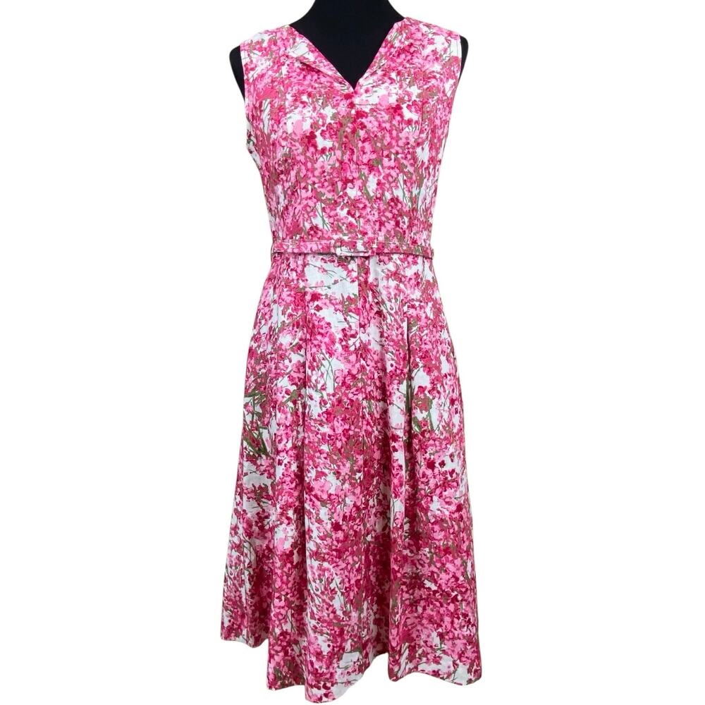Talbots 100% Linen Floral Dress Size 4 Matching Belt Pink